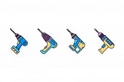 Drilling machine icons set line color vector Product Image 1