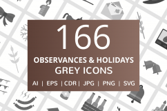 166 Observances &amp; Holiday Flat Greyscale Icons Product Image 1