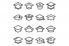 Graduation hat icons set, outline style Product Image 1