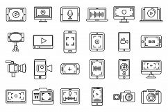 Digital screen recording icons set, outline style Product Image 1