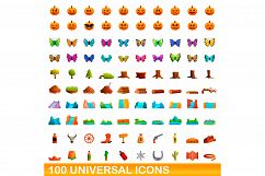 100 universal icons set, cartoon style Product Image 1