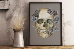 Watercolor skull, Halloween floral clipart Product Image 6
