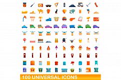 100 universal icons set, cartoon style Product Image 1