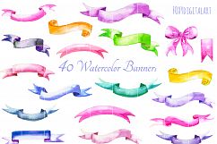 Watercolor Banners Ribbon Wedding Invitation Clipart Product Image 6
