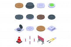 Manhole icons set, isometric style Product Image 1