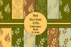 12 Seamless Fall Floral Digital Papers in Olive and Brown Product Image 1
