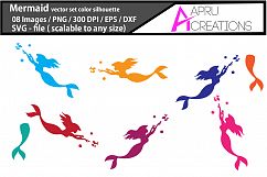 mermaid vector clipart / mermaid vector silhouette / mermaid svg / mermaid eps / dxf / png, mermaid color clip art Product Image 1