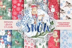 Watercolor &quot;Let it snow&quot; digital paper pack Product Image 1