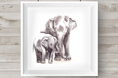 Watercolor Mother &amp; Baby - Elephants - Clip Art &amp; Print Product Image 2