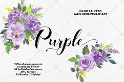 Purple Flowers Watercolor Clip Art Product Image 2