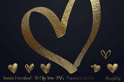 30 Realistic 24k Gold Metallic Hand Drawn Heart Clip Arts Product Image 1