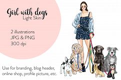 Fashion illustration - Girl with Dogs - Light Skin Product Image 1