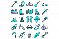 Mountaineering equipment icon set line color vector Product Image 1
