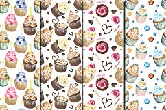 Watercolor Cupcakes seamless digital paper pack Product Image 3