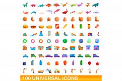 100 universal icons set, cartoon style Product Image 1