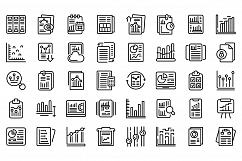 Business report icons set, outline style Product Image 1