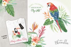 Watercolor Tropical Clipart Bouquets Aloha Flamingo Toucan Parrot Flowers Product Image 3