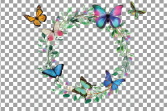 Watercolor Wreath with watercolour butterflies Clipart, Green Leaves and butterflies, Laurel Wreath, Watercolour background, Garden wedding Product Image 5