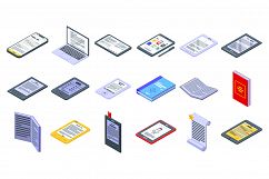 E-book application icons set, isometric style Product Image 1