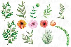 Wild leaves and flowers watercolor clip art pack Product Image 3