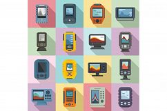 Echo sounder icons set, flat style Product Image 1