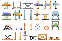 Car lift icons set, cartoon style Product Image 1