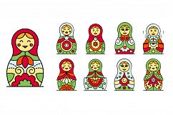 Nesting doll icons set line color vector Product Image 1