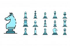 Chess icons set line color vector Product Image 1