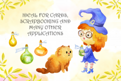Little witches. Halloween watercolor clip arts and seamless Product Image 3