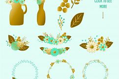 Gold and mint  floral collection. Clip art and patterns. Product Image 2