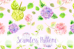 Watercolor Hydrangea Clip Art Set bonus wreath and pattern Product Image 2