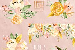 Nude &amp; gold flowers. Watercolour &amp; acrylic clipart. Product Image 3