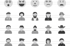 110 Avatars &amp; Emoticons Flat Greyscale Icons Product Image 2
