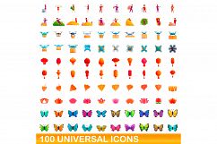 100 universal icons set, cartoon style Product Image 1