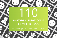 110 Avatars &amp; Emoticons Glyph Inverted Icons Product Image 1