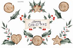 Chrismas Holly &amp; wood Winter watercolor clipart with berries Product Image 2