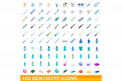 100 dentistry icons set, cartoon style Product Image 1