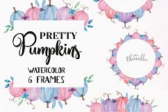 Pumpkin Pastels Festival Frames Watercolor Clipart Border Pink Purple Autumn Fall Product Image 1