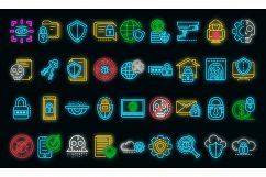 Computer security icon set vector neon Product Image 1