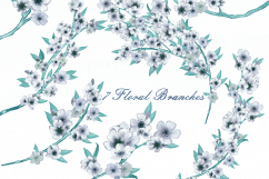 MINT WATERCOLOR FLORAL Clipart Commercial Use Wedding Cherry Blossoms Sakura Branches Flower Bouquets Pretty Floral Wreath Graphics Product Image 2