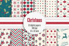 12 Christmas Digital Papers in Red, Green and Cream Color Product Image 1
