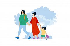 Japanese Family Walking Together In Park Vector Product Image 1