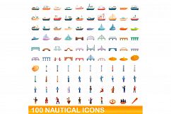 100 nautical icons set, cartoon style Product Image 1