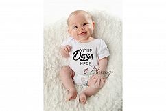 Baby modeling Blank White Baby Bodysuit Shirt Mockup Product Image 1