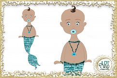 Little Baby Mermaids Clipart design in Turquoise - Sweet Set of 9 PNG files  Product Image 10