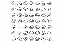 Cloudy weather icons set, outline style Product Image 1