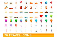 70 travel icons set, cartoon style Product Image 1