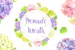 Watercolor Hydrangea Clip Art Set bonus wreath and pattern Product Image 4