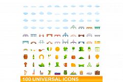 100 universal icons set, cartoon style Product Image 1