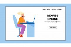 Movies Online Watch Girl On Laptop Screen Vector Product Image 1